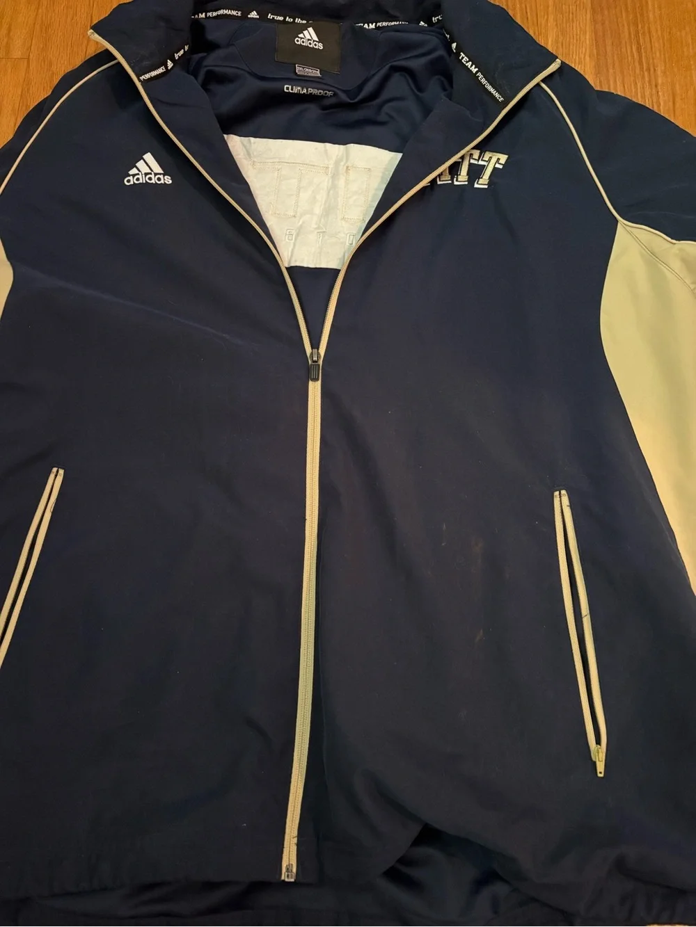 adidas Navy and Cream Pitt Full-Zip Windbreaker Jacket